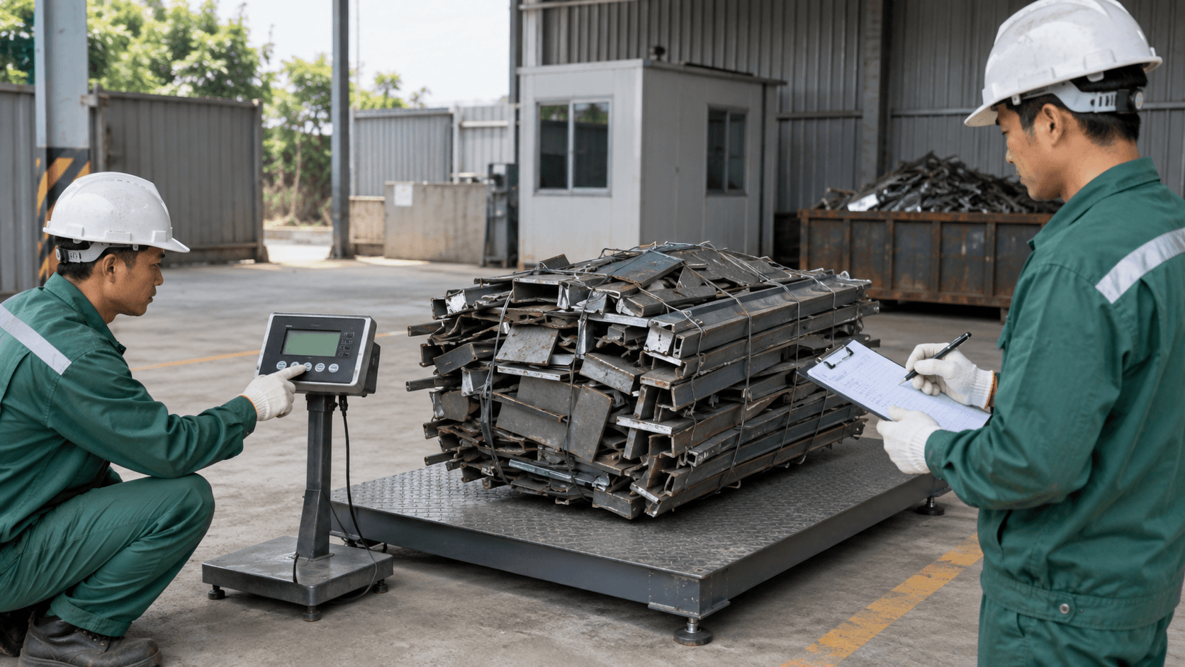 Cân điện tử khi thu mua phế liệu tại Hà Nội